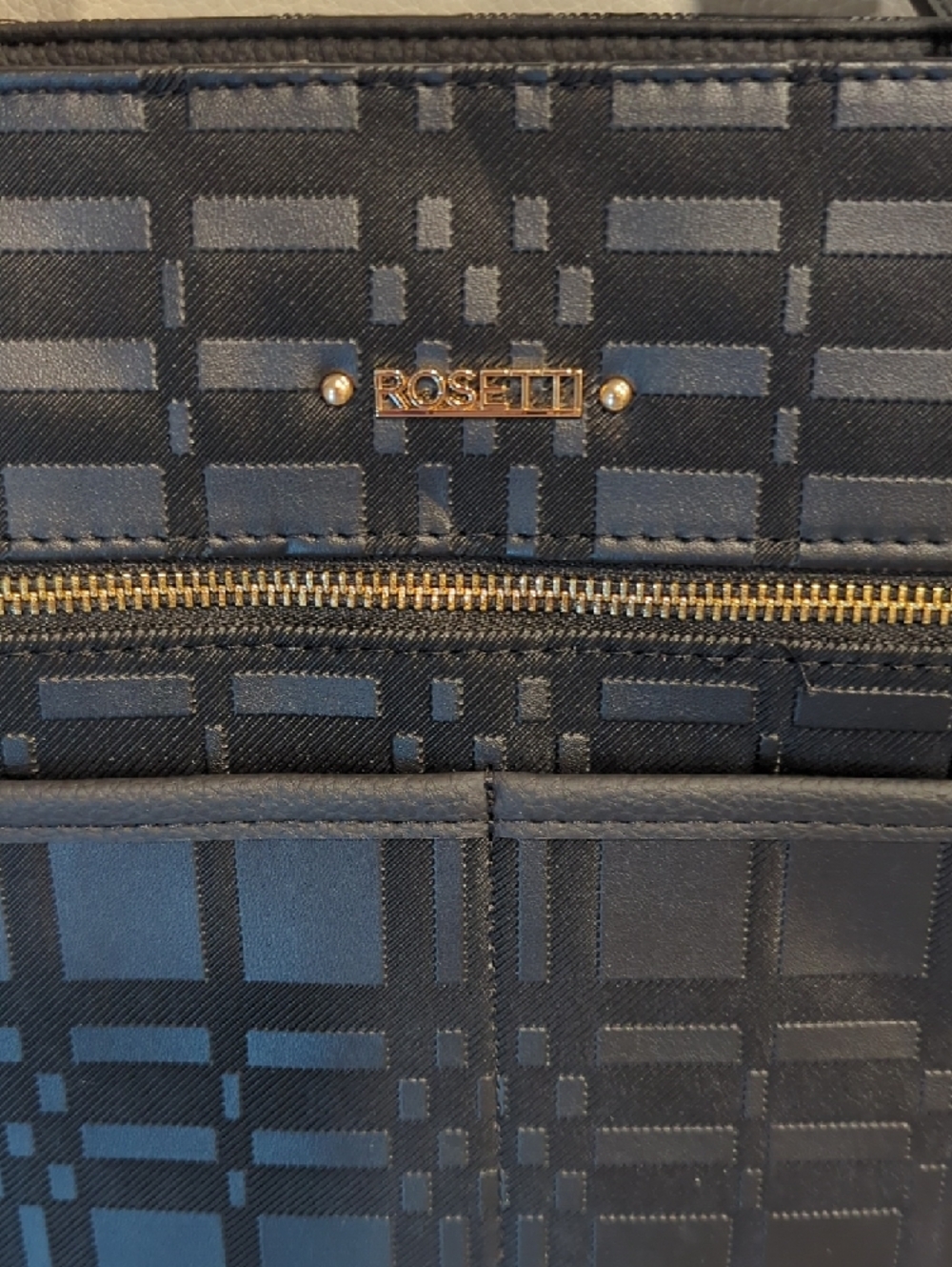 Rosetti Black Plaid Structured Tote with Gold Hardware - Picture 3 of 7